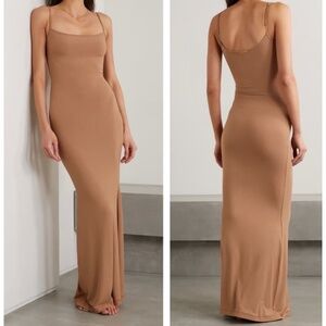 SKIMS Soft Lounge Ribbed Stretch Slip Maxi Dress in Camel Plus Size 2X